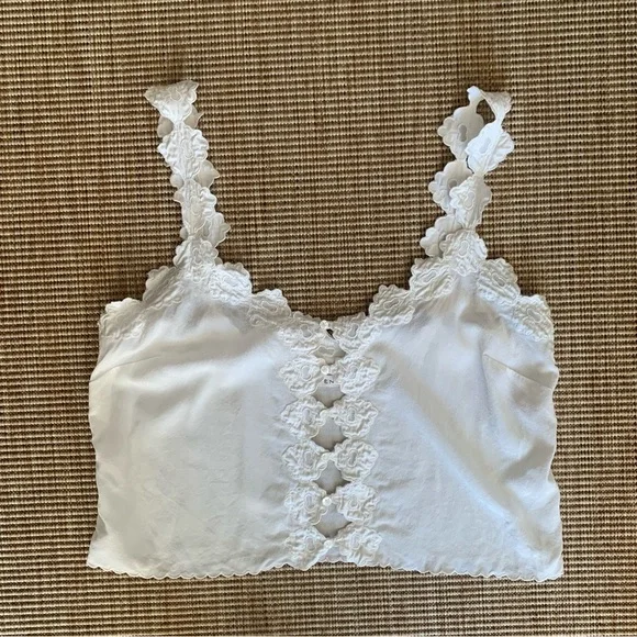 Doen Flores Silk Scalloped Button V Neck Cami Camisole Tank Blouse Top Salt - Picture 5 of 10